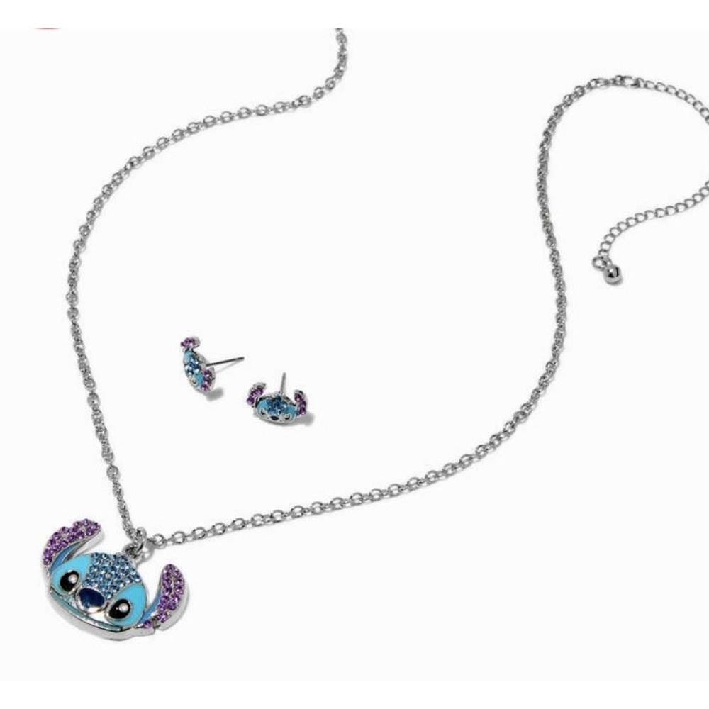 Claire's Disney Stitch Bling Sparkle Necklace & Earrings Jewelry Set‎ Kidcore
